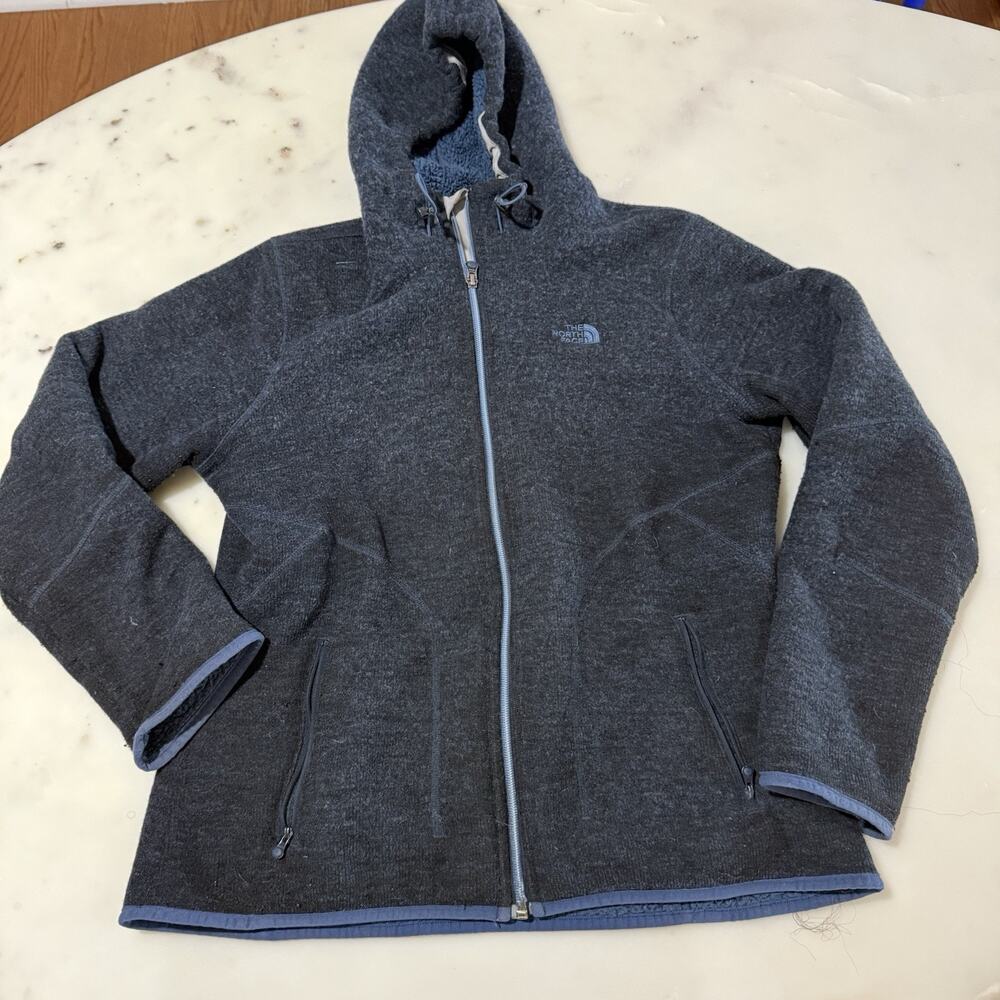 The North Face Women's L Wool Blend Hooded Full Zip Fleece Jacket Dark Gray